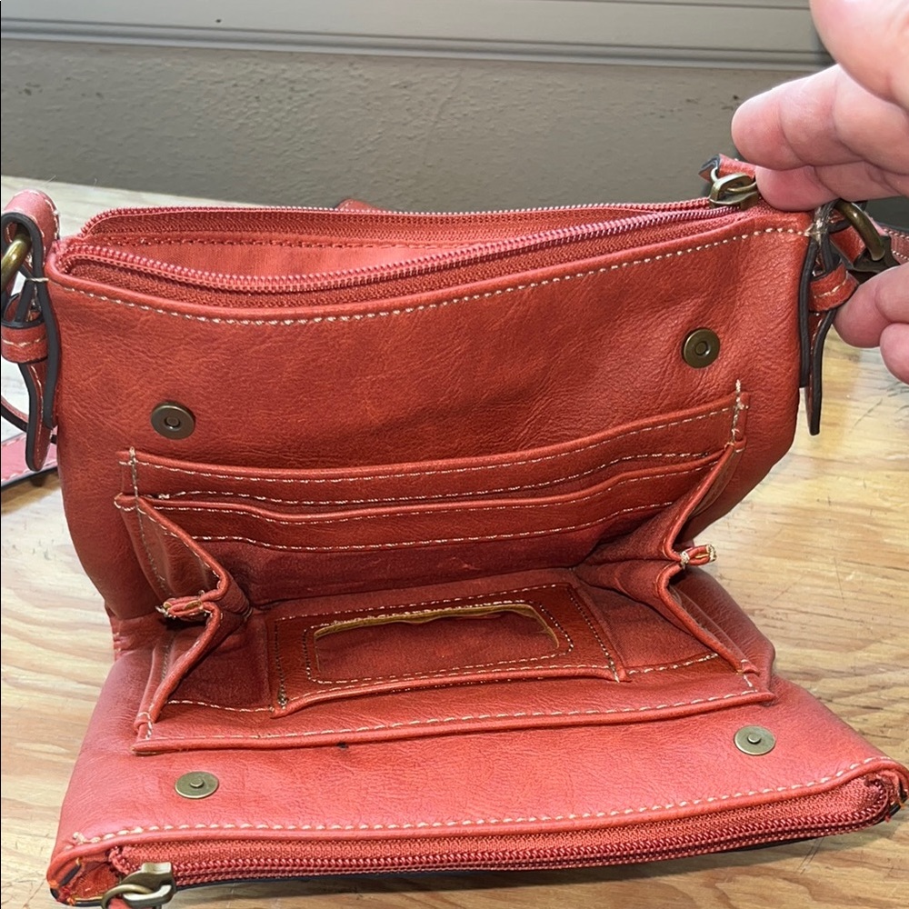 Chaps Coral Red Crossbody Bag - Picture 5 of 9
